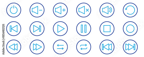 Play button icon set. Start audio or video action symbol. Vector illustration. Editable stroke.