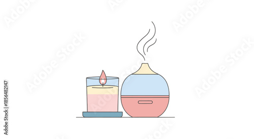Relaxing ambiance with candle and essential oil diffuser