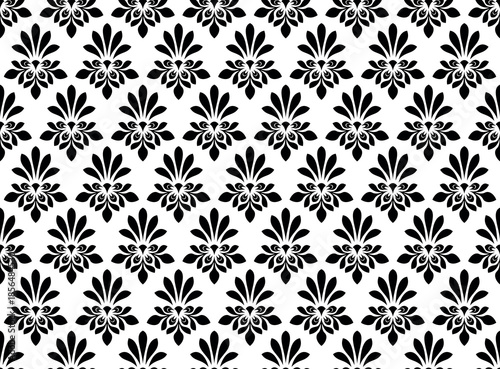 Flower geometric pattern. Seamless vector background. White and black ornament. Ornament for fabric, wallpaper, packaging. Decorative print.