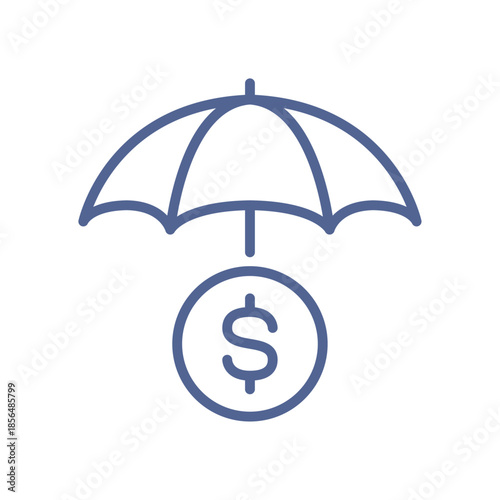 Financial protection and insurance coverage, umbrella shielding a money, highlighting risk prevention, wealth security, savings stability and long term economic safety flat vector illustration.