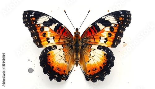 Detailed watercolor illustration of a colorful butterfly on a white background