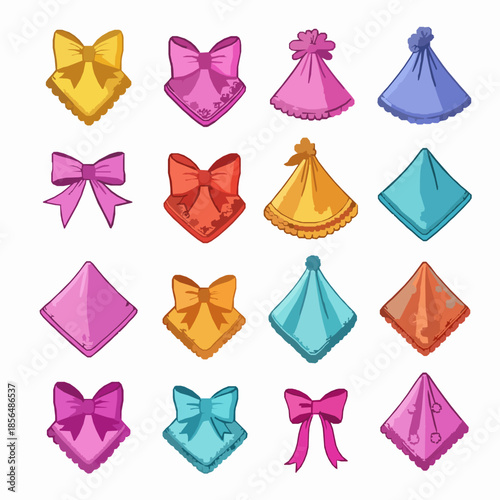 Handkerchief Cartoon Icon Set Fabric Vector Illustration