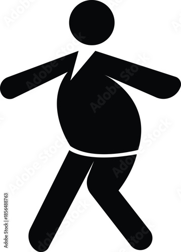 Stylized black silhouette icon representing a figure with an overweight or large belly shape suggesting themes of obesity health concerns or weight management challenges in a simplified graphic format
