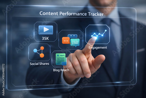 Hand Touching Content Performance Tracker Interface