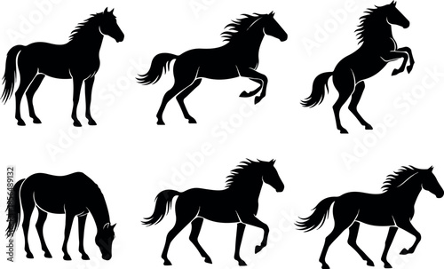 Silhouette Collection Graceful Horse Poses in Vector Art