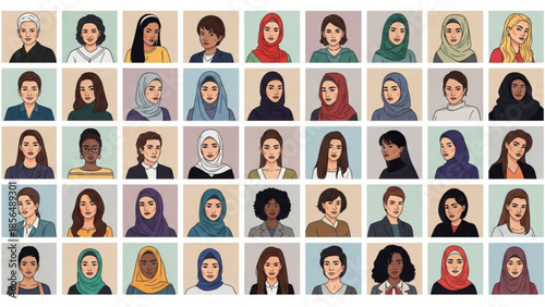 Diverse collection of flat avatar portraits representing people of different ethnicities and genders ideal for user profiles and community platf