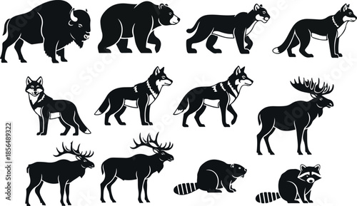 Silhouette Collection of Wildlife Bison, Bear, Moose, and More