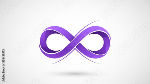 Purple infinity symbol abstract loop design representing eternity and endlessness isolated on white background for concept use