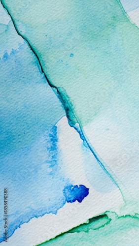 Vertical abstract watercolor background with washes of pastel blue and seafoam green on textured paper.