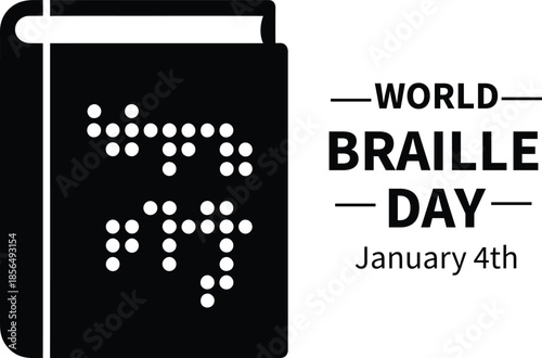 World braille day celebration concept illustration featuring a braille book icon and the date january 4th