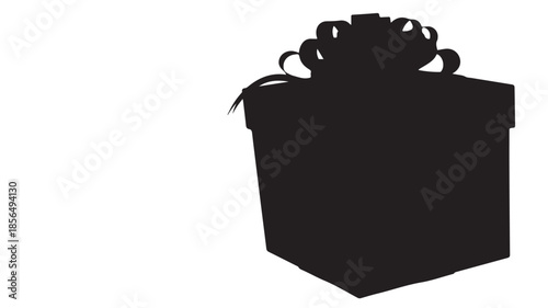 Gift Box Silhouette with Ribbon in Simple Elegant Black on White Background for Packaging Design