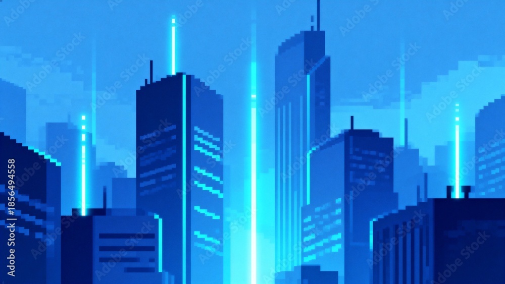 Fototapeta premium Futuristic cityscape with glowing towers