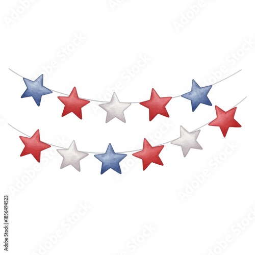 Watercolor Red White Blue Star Garland