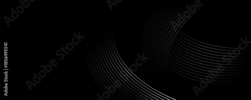 Abstract black background with circle lines pattern. Black metal lines texture. Modern shiny black and gray gradient lines creative design. Suit for wallpaper, backdrop, banner, poster.