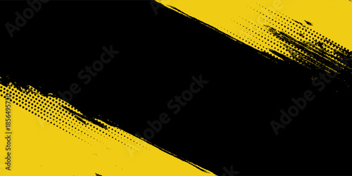 Abstract Black and Yellow Dirty Grunge Background with Halftone Effect. Sports Background with Brush Stroke Illustration