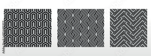 Geometric set of seamless black and gray patterns. Simple vector graphics