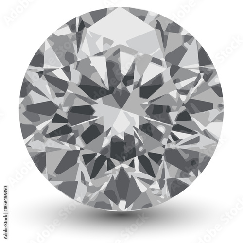 Faceted diamond on a white background. A round faceted brilliant. Vector illustration