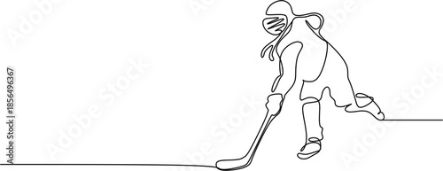 Continuous Line Art of an Ice Hockey Player with Stick Vector