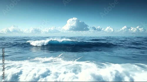 Ocean waves crashing under a clear blue sky