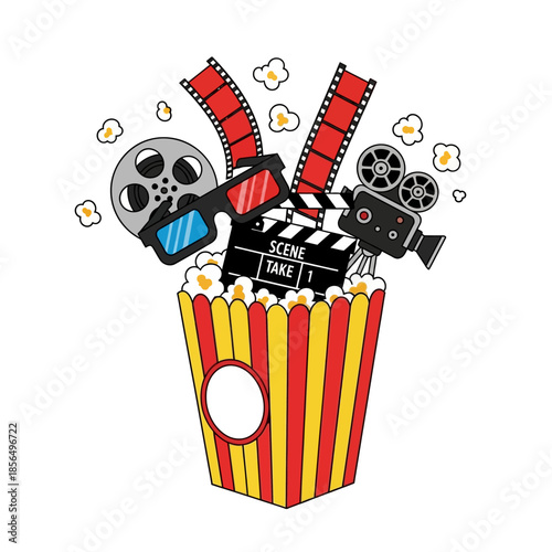 Movie Night Popcorn with Film Elements.