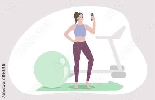 Woman Taking Selfie at Gym with Fitness Equipment