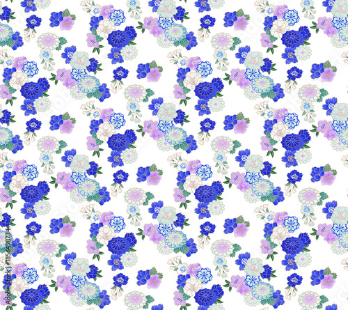 花友禅パターン藍色背景透過