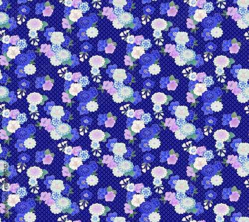 花友禅パターン藍色絞り