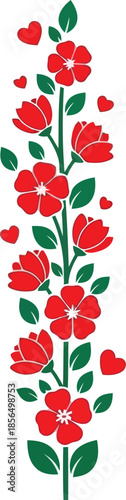 Beautiful Red Floral Vector with Hearts for Romantic Designs