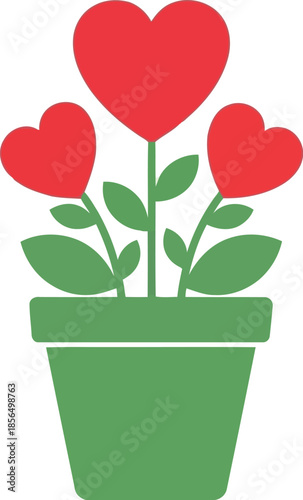 Heart-Shaped Flowers in Green Pot Vector