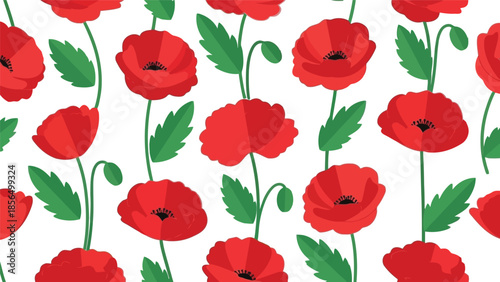 Vibrant Red Poppy Floral Pattern Vector for Elegant Designs