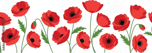 Vibrant Red Poppy Floral Pattern Vector for Spring Designs