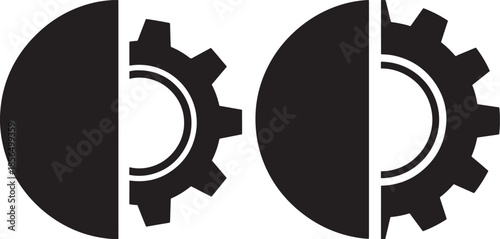 Split gear and circle icons, half mechanism symbol