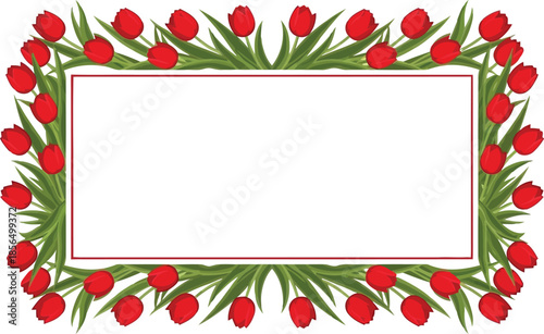 Elegant Floral Frame with Red Tulips Vector Design
