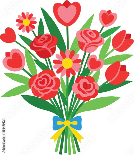Colorful Valentine's Day Bouquet Vector for Love Celebrations