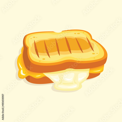 A flat illustration of a grilled cheese sandwich with melted filling, perfect for breakfast menus, cafe branding, and food promotions.