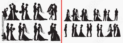 wedding couple silhouettes vector, bride groom clipart, romantic people svg, marriage illustration, love couple graphics, black wedding silhouettes, ceremony vector art, romantic pose design, couple s
