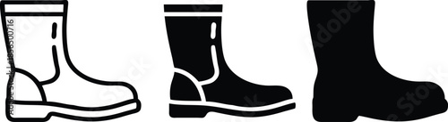 Waterproof Rubber Rain Boots Protective Footwear Gardening Safety Work Gear Apparel Design Vector Silhouette and Pictogram Icon Set.eps