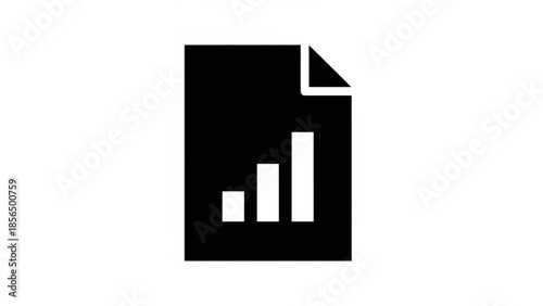 A black document with a folded corner and a bar graph icon on a white background viewed from directly above