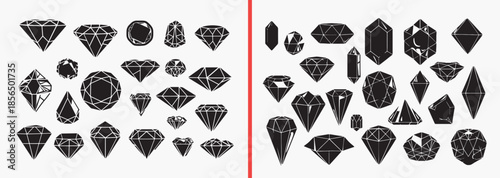 diamond clipart silhouette, gemstone icon set, luxury jewel illustration, crystal diamond shapes, precious stone graphics, black white diamond clipart, printable jewel icons, gemstone silhouette pack,