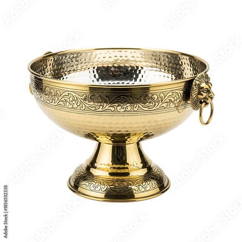 Brass bowl lion ring decor on transparent background