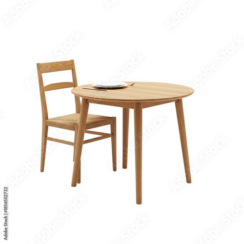 Wood table chair dining set on transparent background