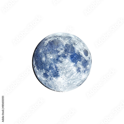 Full moon blue space night sky on transparent background