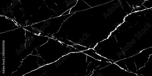 Abstract black marble texture with natural white lightning-like veins, cracked stone pattern, high contrast dark background, luxury surface design ideal for modern interiors, wallpaper, and background