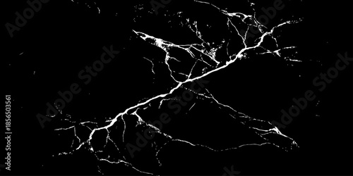 Abstract black marble texture with natural white lightning-like veins, cracked stone pattern, high contrast dark background, luxury surface design ideal for modern interiors, wallpaper, and background