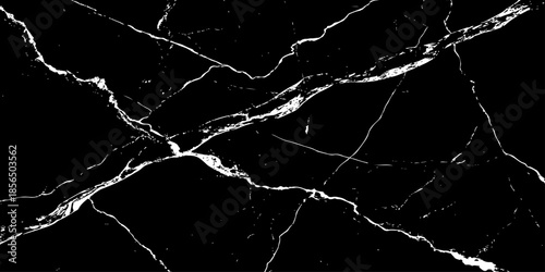 Abstract black marble texture with natural white lightning-like veins, cracked stone pattern, high contrast dark background, luxury surface design ideal for modern interiors, wallpaper, and background