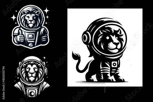This is a lion mascot logo dressed as an astronaut, suitable for use in logo designs for children's toy companies, children's clothing, posters, banners, broadcasting, entertainment, printing, sticker