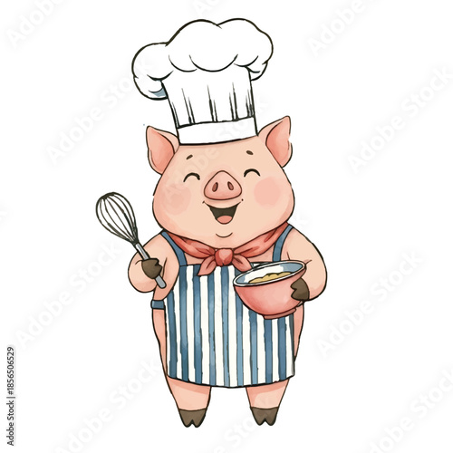 Chef and Cook Preparing Food in Cartoon Kitchen