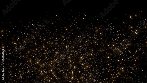Golden small confetti explosion from 3 points, particles burst includes green screen and alpha matte.