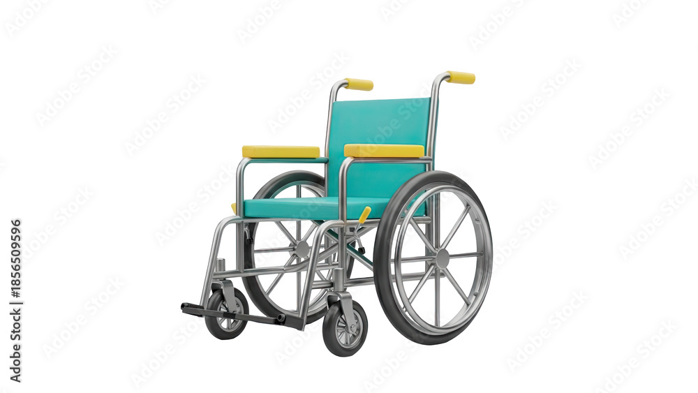 Fototapeta premium 3D Modern Wheelchair with Teal Seat and Yellow Accents on transparent background