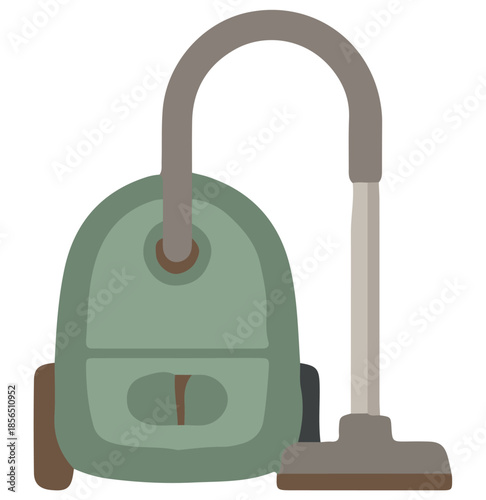 Cute Green Canister Vacuum Cleaner Vector Icon. Home Cleaning Appliance Illustration.